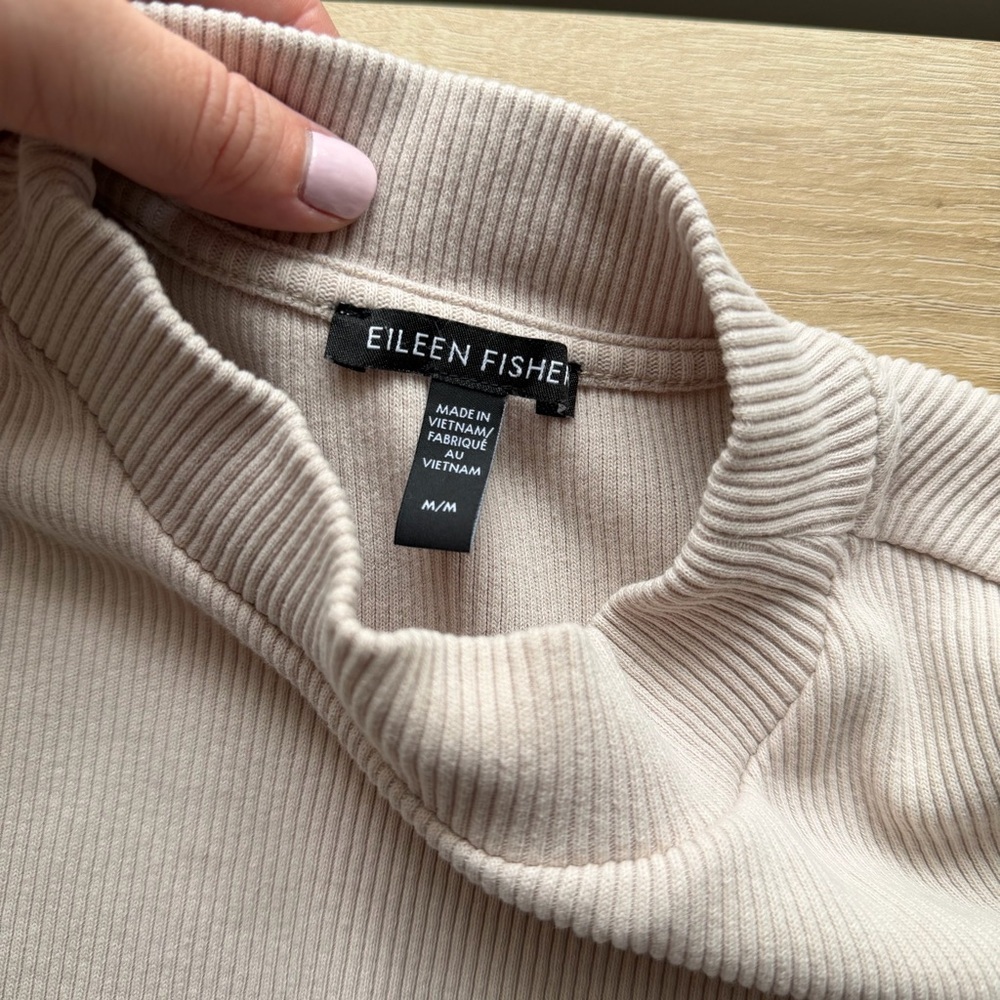 Eileen Fisher Ribbed Sleeveless Mock Neck Top Neutral Size M - Picture 6 of 8
